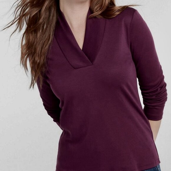 L.L. Bean Women's Shawl Collar Pima Cotton Top - Picture 2 of 8